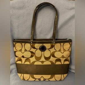 Vintage Coach Signature Tote in Gold and Brown